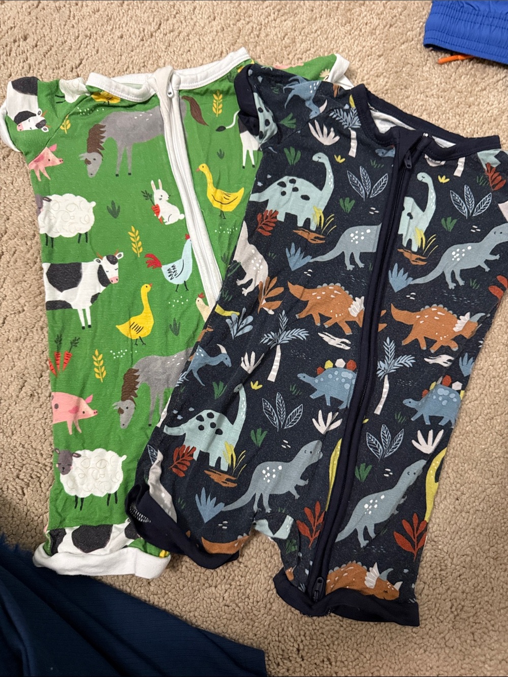 Little Sleepies-2 Pack Baby Zipper Rompers - Farm & Dino Prints